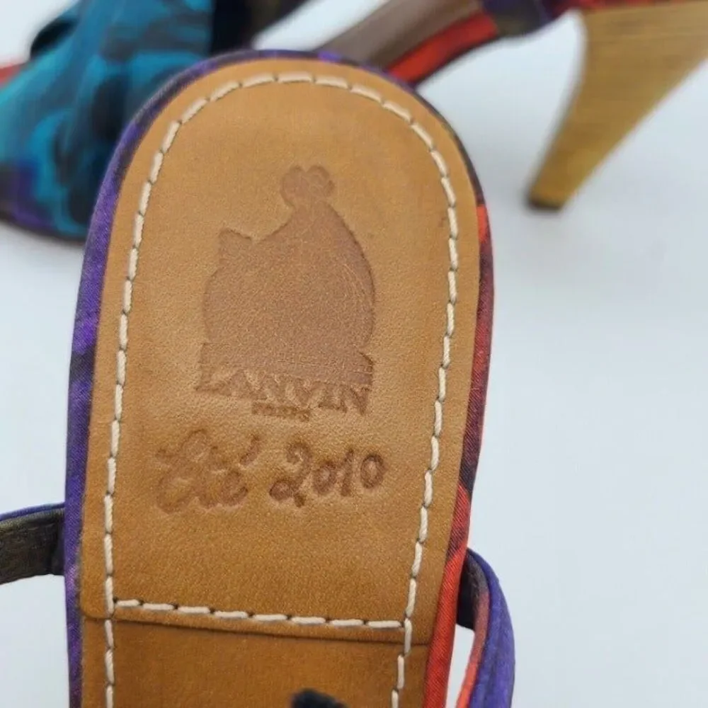 LANVIN Heels sandals Paris Ete 2010 Slingback Rare blue Fabric  Sz 6 5 7 37.5